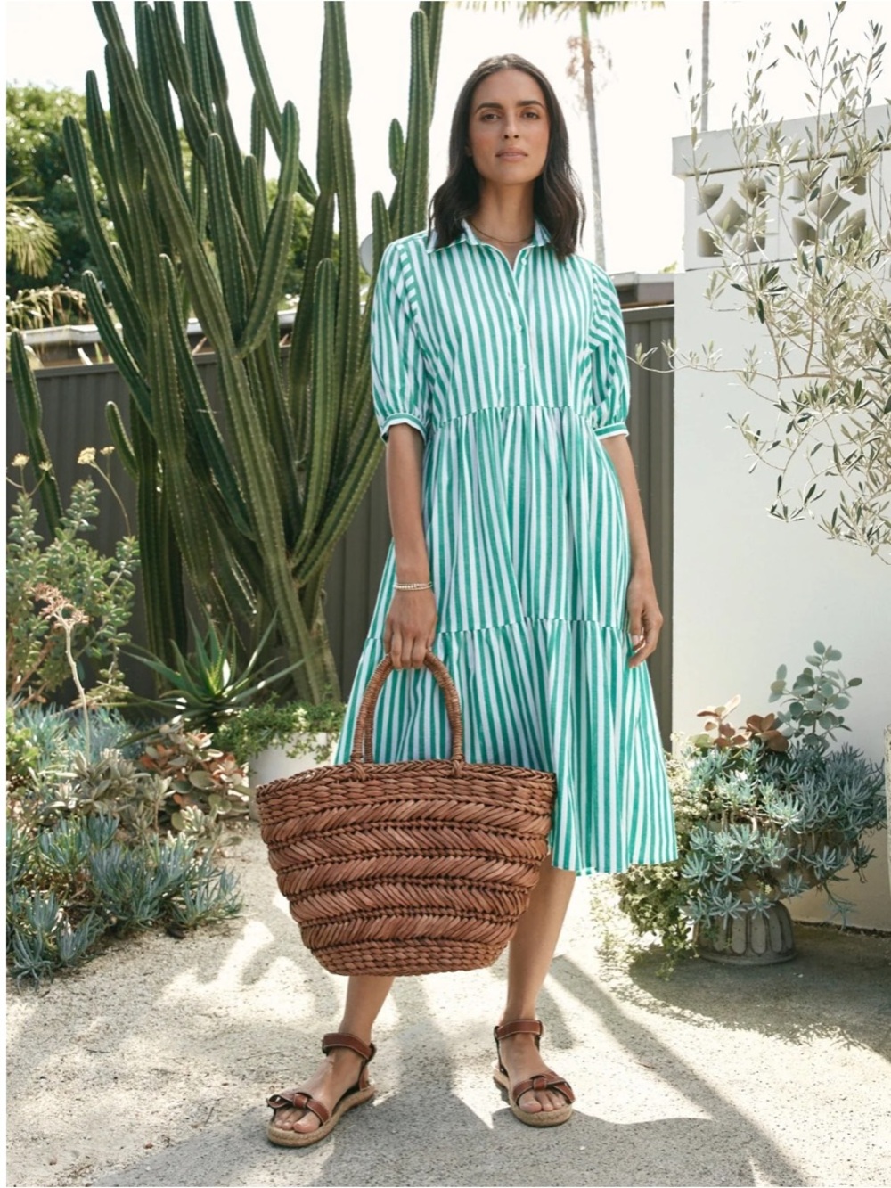 MAYE Marnie Shirtdress Apple Green midi tiered short sleeve Cotton XL